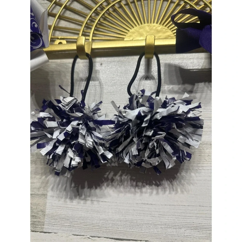 Hair Accessory Bundle 5 Pieces Kids OS Purple White‎ Cheer Bow Pom Poms
